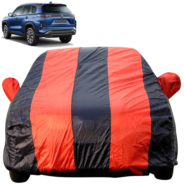 Autofact Grand Vitara Car Cover - EasyShield - Car Body Cover for Maruti Grand Vitara - With Mirror Pockets, Triple Stitched, Bottom Fully Elastic, Adjustable Belt and Buckle (Red Blue Stripes)