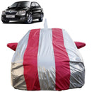Autofact Rapid Car Cover - FlexGuard - Waterproof Car Body Cover for Skoda Rapid - With Mirror & Antenna Pockets, Triple Stitched, Bottom Fully Elastic, Adjustable Belt and Buckle (Silver / Pink Stripes)