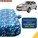 Autofact Sail UVA Car Cover - TearTough - Dog Proof / Waterproof Car Body Cover for Chevrolet Sail UVA - With Mirror Pockets, Triple Stitched, Bottom Fully Elastic, Adjustable Belt and Buckle (Airforce Blue 4x4)
