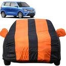 Autofact Wagon r / Wagonr Car Cover - EasyShield - Car Body Cover for Maruti Wagon r / Wagonr - With Mirror Pockets, Triple Stitched, Bottom Fully Elastic, Adjustable Belt and Buckle (Orange Blue Stripes)