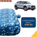 Autofact Q3 Car Cover - TearTough - Dog Proof / Waterproof Car Body Cover for Audi Q3 - With Mirror Pockets, Triple Stitched, Bottom Fully Elastic, Adjustable Belt and Buckle (Airforce Blue 4x4)