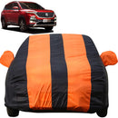 Autofact Hector Car Cover - EasyShield - Car Body Cover for MG Hector - With Mirror Pockets, Triple Stitched, Bottom Fully Elastic, Adjustable Belt and Buckle (Orange Blue Stripes)