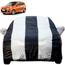 Autofact Alto K10 Old Model Car Cover - EasyShield - Car Body Cover for Maruti Alto K10 Old Model - With Mirror Pockets, Triple Stitched, Bottom Fully Elastic, Adjustable Belt and Buckle (White Blue Stripes)