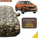 Autofact Kushaq Car Cover - TearTough - Dog Proof / Waterproof Car Body Cover for Skoda Kushaq - With Mirror Pockets, Triple Stitched, Bottom Fully Elastic, Adjustable Belt and Buckle (Jungle Print 4x4)