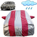 Autofact Rumion Car Cover - FlexGuard - Waterproof Car Body Cover for Toyota Rumion - With Mirror Pockets, Triple Stitched, Bottom Fully Elastic, Adjustable Belt and Buckle (Silver / Pink Stripes)