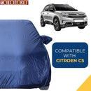 Autofact C5 Car Cover - CoreProtect - Water Resistant Car Body Cover for Citroen C5 - With Mirror Pockets, Triple Stitched, Bottom Fully Elastic, Adjustable Belt and Buckle (Navy 210D)
