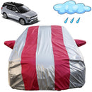 Autofact XUV 400 Car Cover - FlexGuard - Waterproof Car Body Cover for Mahindra XUV 400 - With Mirror Pockets, Triple Stitched, Bottom Fully Elastic, Adjustable Belt and Buckle (Silver / Pink Stripes)