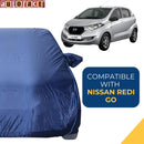 Autofact Redi Go Car Cover - CoreProtect - Water Resistant Car Body Cover for Nissan Redi Go - With Mirror Pockets, Triple Stitched, Bottom Fully Elastic, Adjustable Belt and Buckle (Navy 210D)