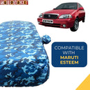 Autofact Esteem Car Cover - TearTough - Dog Proof / Waterproof Car Body Cover for Maruti Esteem - With Mirror Pockets, Triple Stitched, Bottom Fully Elastic, Adjustable Belt and Buckle (Airforce Blue 4x4)