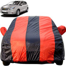 Autofact Sail UVA Car Cover - EasyShield - Car Body Cover for Chevrolet Sail UVA - With Mirror Pockets, Triple Stitched, Bottom Fully Elastic, Adjustable Belt and Buckle (Red Blue Stripes)