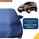 Autofact Zen Estilo Car Cover - CoreProtect - Water Resistant Car Body Cover for Maruti Zen Estilo - With Mirror Pockets, Triple Stitched, Bottom Fully Elastic, Adjustable Belt and Buckle (Navy 210D)