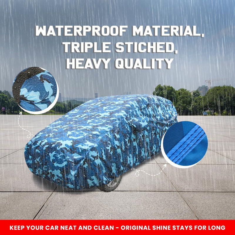 Autofact Wagon r / Wagonr Car Cover - TearTough - Dog Proof / Waterproof Car Body Cover for Maruti Wagon r / Wagonr - With Mirror Pockets, Triple Stitched, Bottom Fully Elastic, Adjustable Belt and Buckle (Airforce Blue 4x4)
