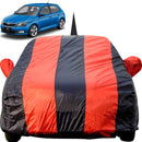 Autofact Fabia Car Cover - EasyShield - Car Body Cover for Skoda Fabia - With Mirror Pockets, Triple Stitched, Bottom Fully Elastic, Adjustable Belt and Buckle (Red Blue Stripes)