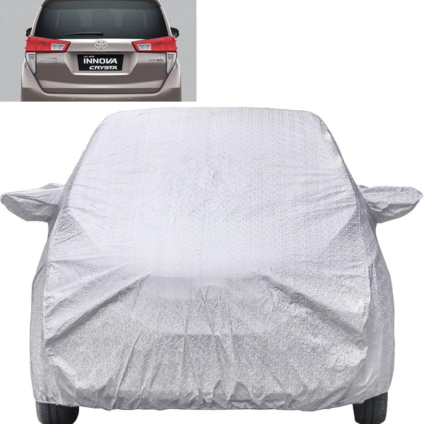 Autofact Innova Crysta Car Cover - FlexGuard - Waterproof Car Body Cover for Toyota Innova Crysta - With Mirror Pockets, Triple Stitched, Bottom Fully Elastic, Adjustable Belt and Buckle (Silver)