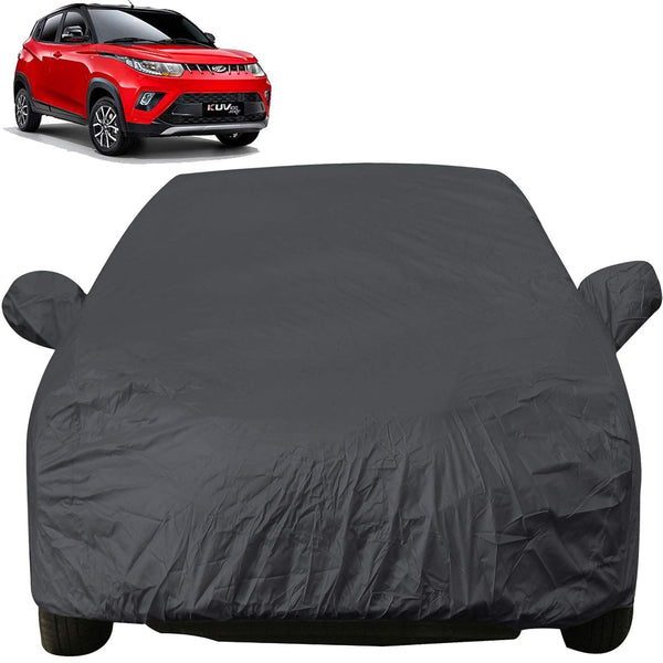 Autofact KUV100 Car Cover - EasyShield - Car Body Cover for Mahindra KUV100 - With Mirror Pockets, Triple Stitched, Bottom Fully Elastic, Adjustable Belt and Buckle (Grey 190T)