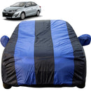 Autofact Yaris Car Cover - EasyShield - Car Body Cover for Toyota Yaris - With Mirror Pockets, Triple Stitched, Bottom Fully Elastic, Adjustable Belt and Buckle (Royal Blue Stripes)