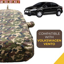 Autofact Vento Car Cover - TearTough - Dog Proof / Waterproof Car Body Cover for Volkswagen Vento - With Mirror & Antenna Pockets, Triple Stitched, Bottom Fully Elastic, Adjustable Belt and Buckle (Jungle Print 4x4)