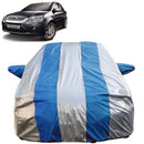 Autofact Fiesta  Car Cover - FlexGuard - Waterproof Car Body Cover for Ford Fiesta  - With Mirror Pockets, Triple Stitched, Bottom Fully Elastic, Adjustable Belt and Buckle (Silver / Blue Stripes)