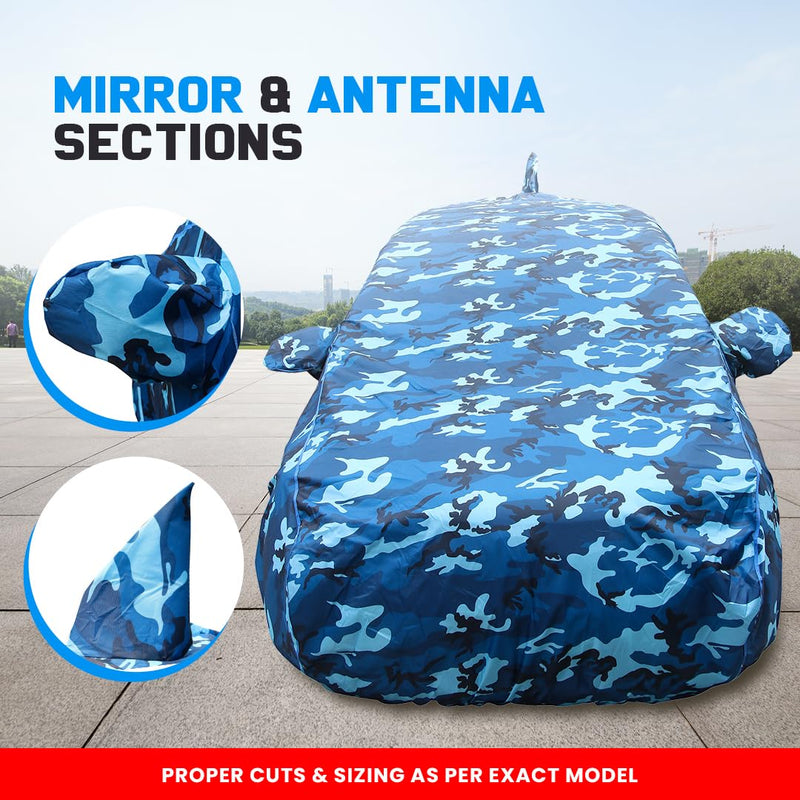 Autofact Swift Car Cover - TearTough - Dog Proof / Waterproof Car Body Cover for Maruti Swift - With Mirror & Antenna Pockets, Triple Stitched, Bottom Fully Elastic, Adjustable Belt and Buckle (Airforce Blue 4x4)