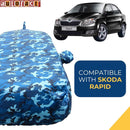 Autofact Rapid Car Cover - TearTough - Dog Proof / Waterproof Car Body Cover for Skoda Rapid - With Mirror & Antenna Pockets, Triple Stitched, Bottom Fully Elastic, Adjustable Belt and Buckle (Airforce Blue 4x4)
