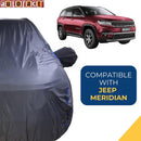 Autofact Meridian Car Cover - CoreProtect - Water Resistant Car Body Cover for Jeep Meridian - With Mirror Pockets, Triple Stitched, Bottom Fully Elastic, Adjustable Belt and Buckle (Grey 210D)
