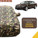 Autofact Superb Car Cover - TearTough - Dog Proof / Waterproof Car Body Cover for Skoda Superb - With Mirror Pockets, Triple Stitched, Bottom Fully Elastic, Adjustable Belt and Buckle (Jungle Print 4x4)