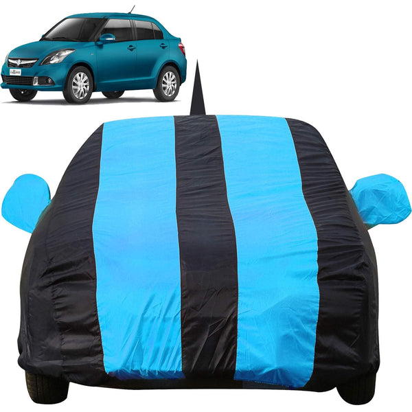 Autofact Swift Dzire 2012 to 2016 Car Cover - EasyShield - Car Body Cover for Maruti Swift Dzire 2012 to 2016 - With Mirror Pockets, Triple Stitched, Bottom Fully Elastic, Adjustable Belt and Buckle (Teak Blue Stripes)