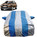 Autofact Duster Car Cover - FlexGuard - Waterproof Car Body Cover for Renaults Duster - With Mirror Pockets, Triple Stitched, Bottom Fully Elastic, Adjustable Belt and Buckle (Silver / Blue Stripes)