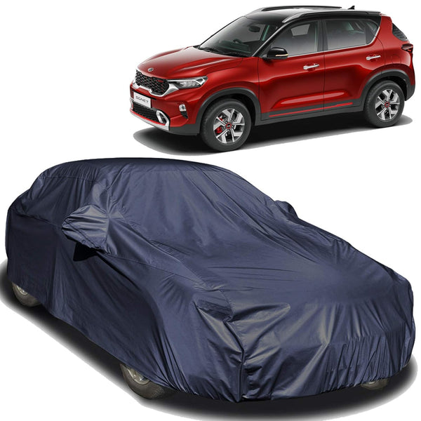 Autofact Sonet Car Cover - EasyShield - Car Body Cover for Kia Sonet - With Mirror Pockets, Triple Stitched, Bottom Fully Elastic, Adjustable Belt and Buckle (Navy 190T)