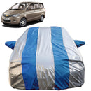 Autofact Enjoy Car Cover - FlexGuard - Waterproof Car Body Cover for Chevrolet Enjoy - With Mirror Pockets, Triple Stitched, Bottom Fully Elastic, Adjustable Belt and Buckle (Silver / Blue Stripes)
