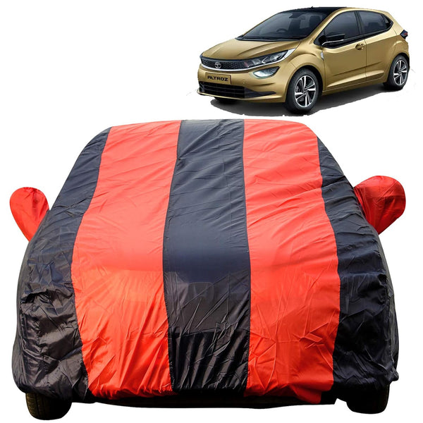 Autofact Altroz Car Cover - EasyShield - Car Body Cover for Tata Altroz - With Mirror Pockets, Triple Stitched, Bottom Fully Elastic, Adjustable Belt and Buckle (Red Blue Stripes)