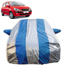 Autofact Getz Car Cover - FlexGuard - Waterproof Car Body Cover for Hyundai Getz - With Mirror Pockets, Triple Stitched, Bottom Fully Elastic, Adjustable Belt and Buckle (Silver / Blue Stripes)