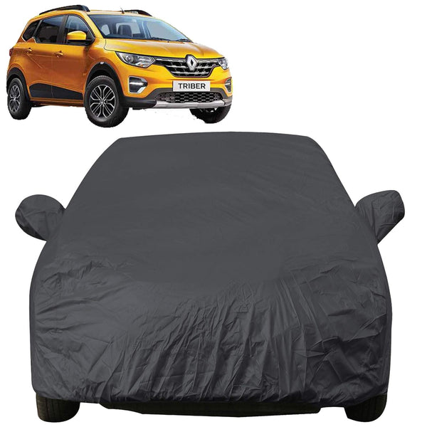 Autofact Triber Car Cover - EasyShield - Car Body Cover for Renaults Triber - With Mirror Pockets, Triple Stitched, Bottom Fully Elastic, Adjustable Belt and Buckle (Grey 190T)