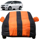 Autofact Innova Old Model Car Cover - EasyShield - Car Body Cover for Toyota Innova Old Model - With Mirror Pockets, Triple Stitched, Bottom Fully Elastic, Adjustable Belt and Buckle (Orange Blue Stripes)