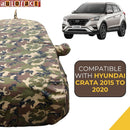 Autofact Creta New Car Cover - TearTough - Dog Proof / Waterproof Car Body Cover for Hyundai Creta New - With Mirror Pockets, Triple Stitched, Bottom Fully Elastic, Adjustable Belt and Buckle (Jungle Print 4x4)