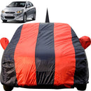 Autofact Verna Fludic Car Cover - EasyShield - Car Body Cover for Hyundai Verna Fludic - With Mirror Pockets, Triple Stitched, Bottom Fully Elastic, Adjustable Belt and Buckle (Red Blue Stripes)