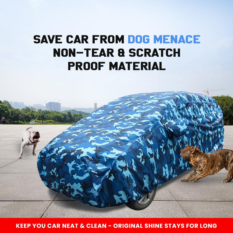 Autofact Wagon r / Wagonr Car Cover - TearTough - Dog Proof / Waterproof Car Body Cover for Maruti Wagon r / Wagonr - With Mirror Pockets, Triple Stitched, Bottom Fully Elastic, Adjustable Belt and Buckle (Airforce Blue 4x4)