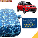 Autofact KUV100 Car Cover - TearTough - Dog Proof / Waterproof Car Body Cover for Mahindra KUV100 - With Mirror Pockets, Triple Stitched, Bottom Fully Elastic, Adjustable Belt and Buckle (Airforce Blue 4x4)