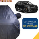 Autofact Sportage Car Cover - CoreProtect - Water Resistant Car Body Cover for Kia Sportage - With Mirror Pockets, Triple Stitched, Bottom Fully Elastic, Adjustable Belt and Buckle (Grey 210D)