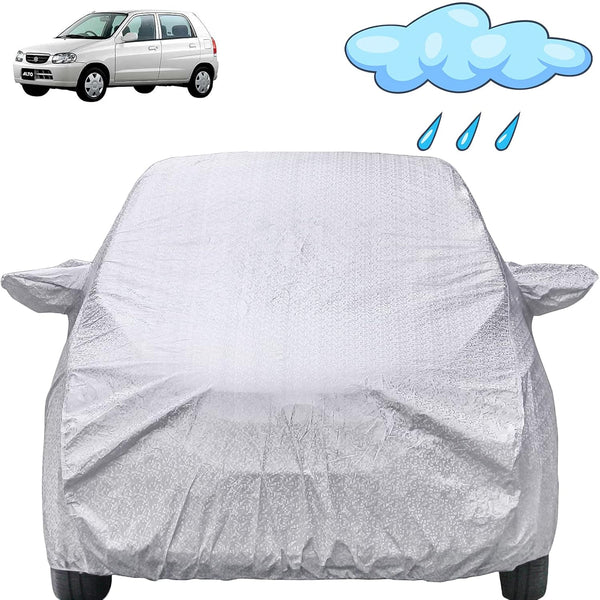 Autofact Alto Old Model Car Cover - FlexGuard - Waterproof Car Body Cover for Maruti Alto Old Model - With Mirror Pockets, Triple Stitched, Bottom Fully Elastic, Adjustable Belt and Buckle (Silver)