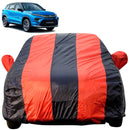 Autofact Urban Cruiser Hyryder Car Cover - EasyShield - Car Body Cover for Toyota Urban Cruiser Hyryder - With Mirror Pockets, Triple Stitched, Bottom Fully Elastic, Adjustable Belt and Buckle (Red Blue Stripes)
