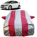 Autofact Civic Old Model Car Cover - FlexGuard - Waterproof Car Body Cover for Honda Civic Old Model - With Mirror Pockets, Triple Stitched, Bottom Fully Elastic, Adjustable Belt and Buckle (Silver / Pink Stripes)