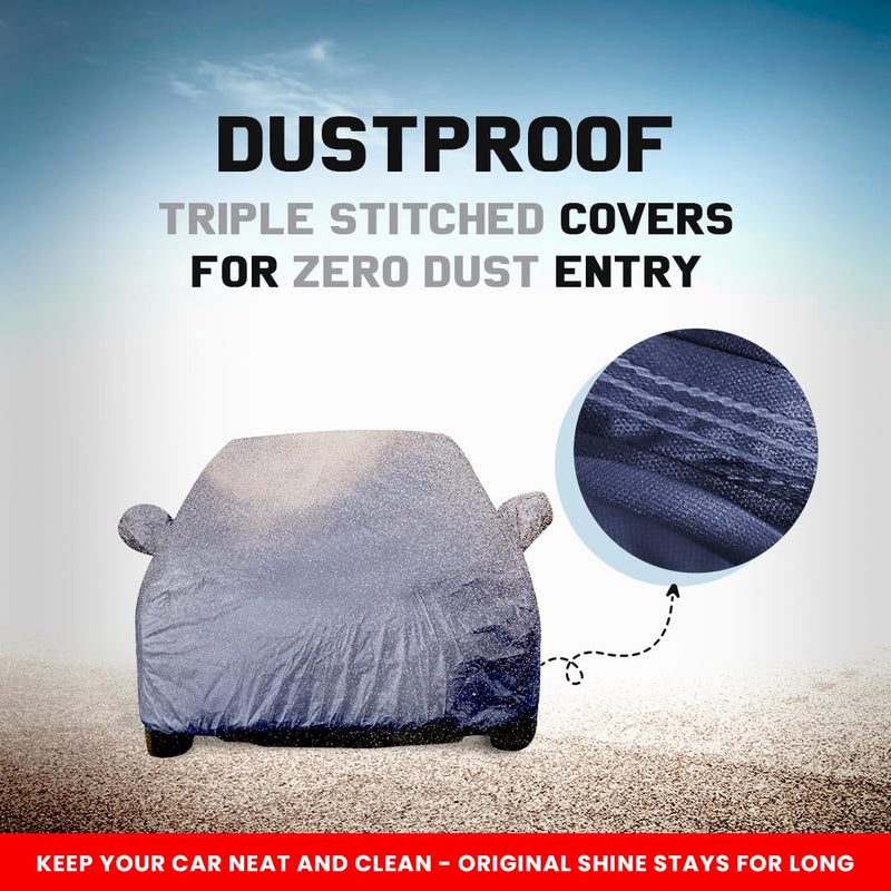 Autofact Scorpio Car Cover - EasyShield - Car Body Cover for Mahindra Scorpio - With Mirror Pockets, Triple Stitched, Bottom Fully Elastic, Adjustable Belt and Buckle (Navy 190T)