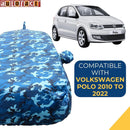 Autofact Polo Car Cover - TearTough - Dog Proof / Waterproof Car Body Cover for Volkswagen Polo - With Mirror & Antenna Pockets, Triple Stitched, Bottom Fully Elastic, Adjustable Belt and Buckle (Airforce Blue 4x4)