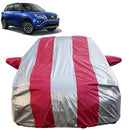 Autofact Urban Cruiser Car Cover - FlexGuard - Waterproof Car Body Cover for Toyota Urban Cruiser - With Mirror Pockets, Triple Stitched, Bottom Fully Elastic, Adjustable Belt and Buckle (Silver / Pink Stripes)