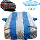 Autofact Elevate Car Cover - FlexGuard - Waterproof Car Body Cover for Honda Elevate - With Mirror Pockets, Triple Stitched, Bottom Fully Elastic, Adjustable Belt and Buckle (Silver / Blue Stripes)
