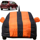 Autofact Jazz Car Cover - EasyShield - Car Body Cover for Honda Jazz - With Mirror Pockets, Triple Stitched, Bottom Fully Elastic, Adjustable Belt and Buckle (Orange Blue Stripes)
