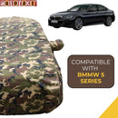 Autofact 5 Series Car Cover - TearTough - Dog Proof / Waterproof Car Body Cover for BMW 5 Series - With Mirror Pockets, Triple Stitched, Bottom Fully Elastic, Adjustable Belt and Buckle (Jungle Print 4x4)