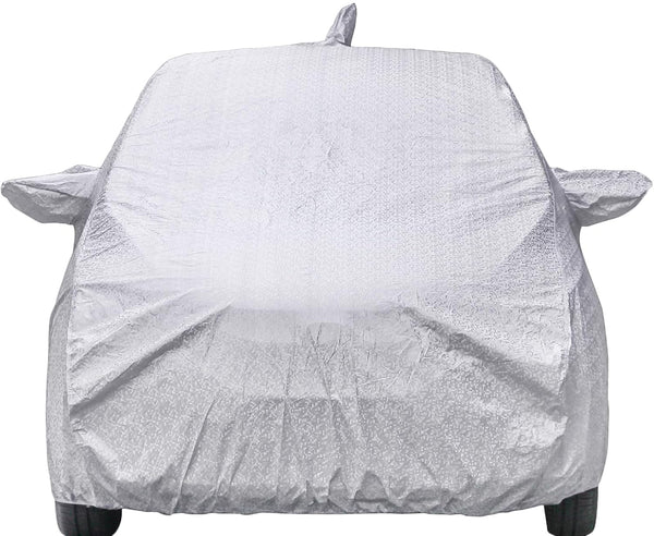 Autofact Santa Fe Car Cover - FlexGuard - Waterproof Car Body Cover for Hyundai Santa Fe - With Mirror Pockets, Triple Stitched, Bottom Fully Elastic, Adjustable Belt and Buckle (Silver)