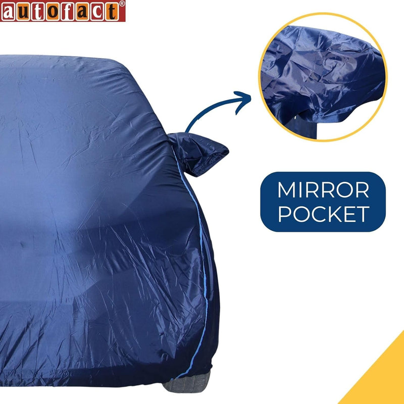 Autofact Wagon r / Wagonr Car Cover - CoreProtect - Water Resistant Car Body Cover for Maruti Wagon r / Wagonr - With Mirror Pockets, Triple Stitched, Bottom Fully Elastic, Adjustable Belt and Buckle (Navy 210D)